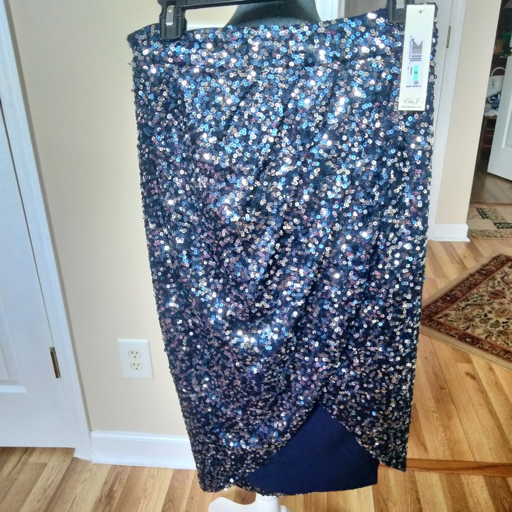 Eliza J Silver Sequin Wrap Cocktail Skirt